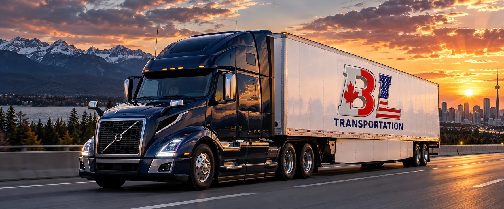 Tractor trailer on a scenic highway